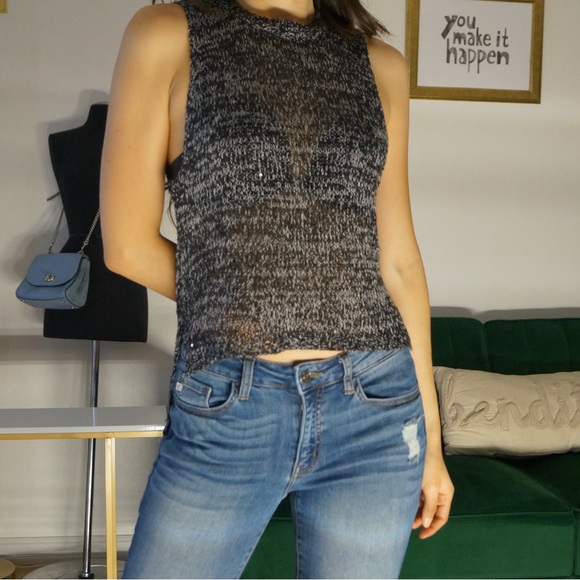 Assymetrical Black & Gray Embellished Sleeveless Top by Rosa Lu Lu Size S/M - Picture 3 of 3